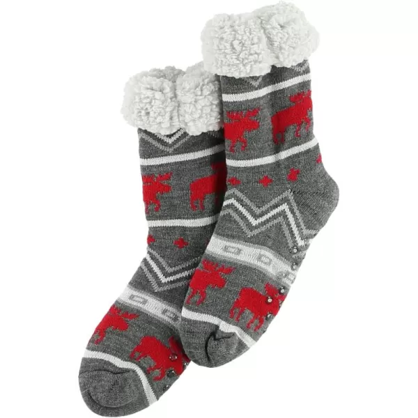 Lazy One Plush Nonskid Socks Fuzzy Socks with Cute Designs for Women Sherpa FleeceLined SocksCabin Moose Plush Sock