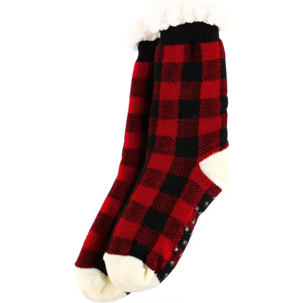 Lazy One Plush Nonskid Socks Fuzzy Socks with Cute Designs for Women Sherpa FleeceLined SocksRed Plaid Plush Sock