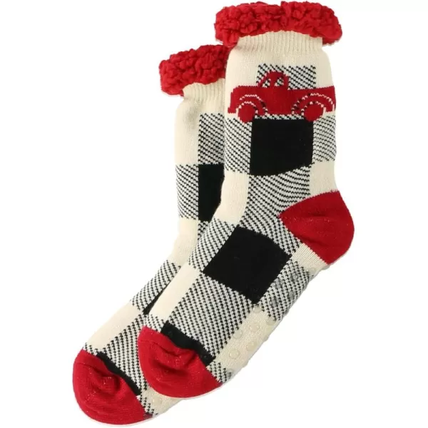 Lazy One Plush Nonskid Socks Fuzzy Socks with Cute Designs for Women Sherpa FleeceLined SocksTruck Plaid Plush Sock