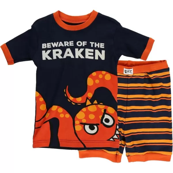 Lazy One ShortSleeved Summer Pajama Set for Girls and Boys Kid Pajama SetBeware of the Kraken