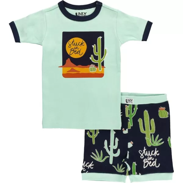 Lazy One ShortSleeved Summer Pajama Set for Girls and Boys Kid Pajama SetBlue Stuck in Bed