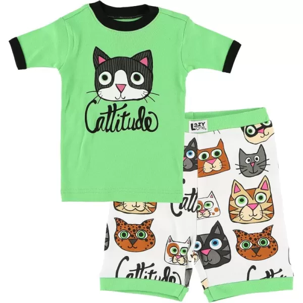 Lazy One ShortSleeved Summer Pajama Set for Girls and Boys Kid Pajama SetCattitute