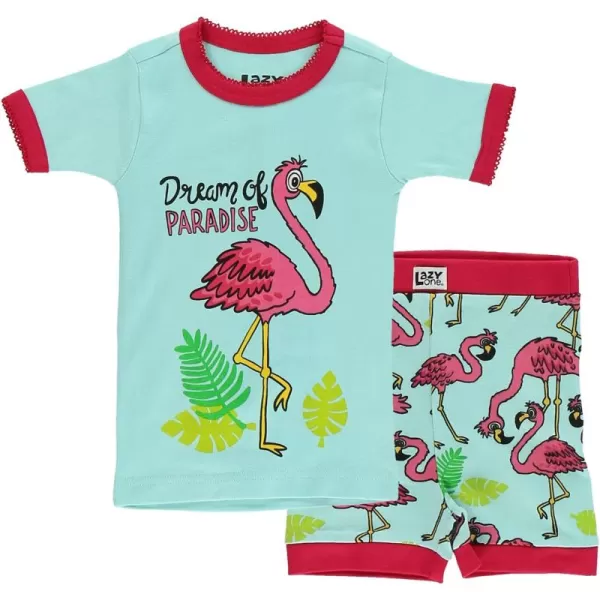 Lazy One ShortSleeved Summer Pajama Set for Girls and Boys Kid Pajama SetFlamingo