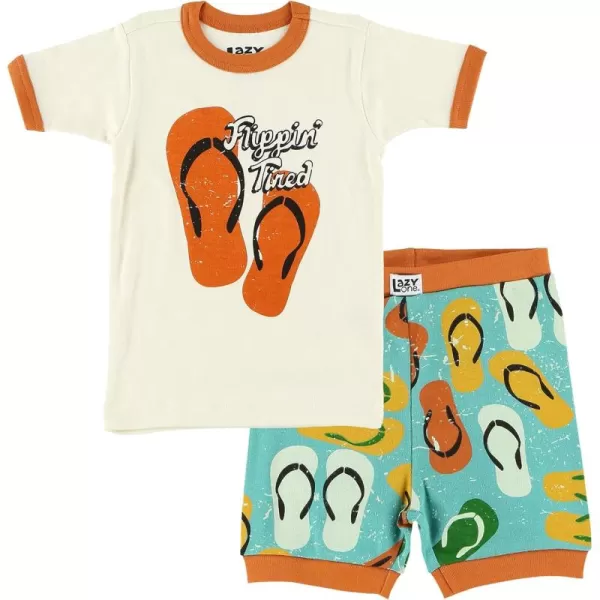 Lazy One ShortSleeved Summer Pajama Set for Girls and Boys Kid Pajama SetFlip Flop