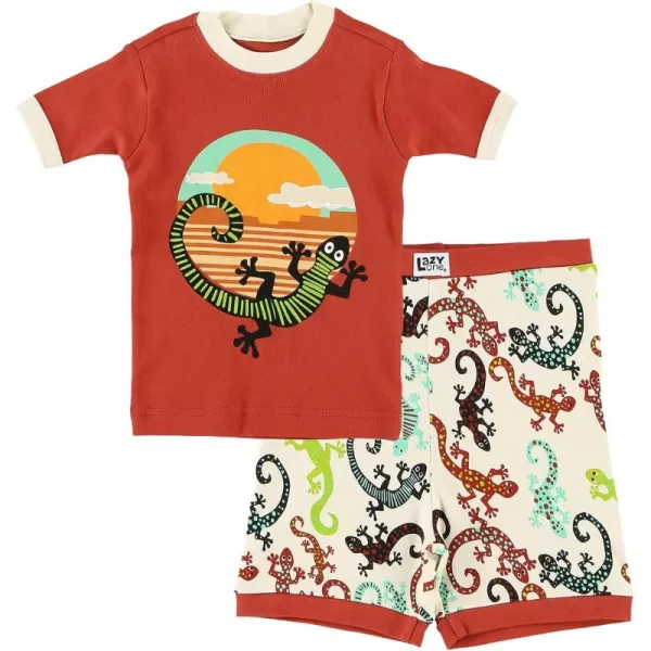 Lazy One ShortSleeved Summer Pajama Set for Girls and Boys Kid Pajama SetGecko
