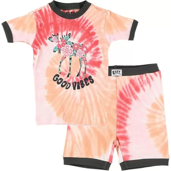 Lazy One ShortSleeved Summer Pajama Set for Girls and Boys Kid Pajama SetGood Vibes Moose