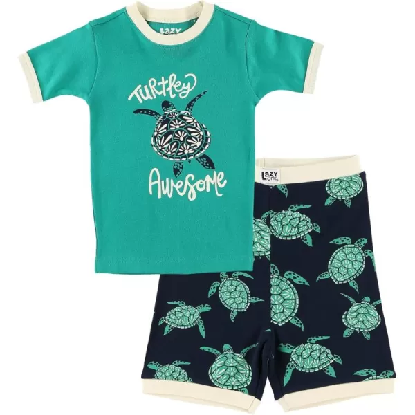 Lazy One ShortSleeved Summer Pajama Set for Girls and Boys Kid Pajama SetTurtley Awesome