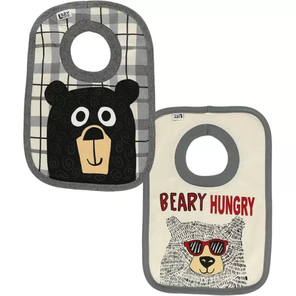 LazyOne AnimalPrint Baby Bibs Infant Bibs Cute Baby Shower Gifts One Size Pack of 2Beary Hungry and Gray Bear Plaid
