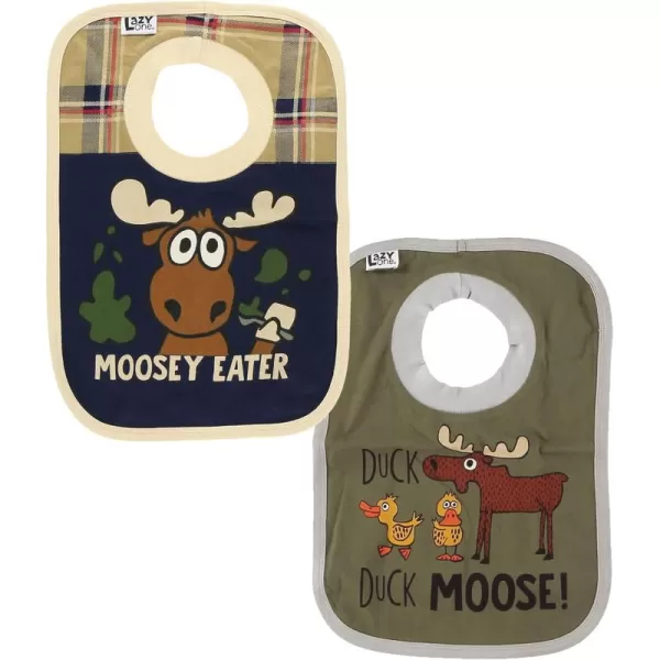 LazyOne AnimalPrint Baby Bibs Infant Bibs Cute Baby Shower Gifts One Size Pack of 2Moosey Eater and Duck Duck Moose Boy