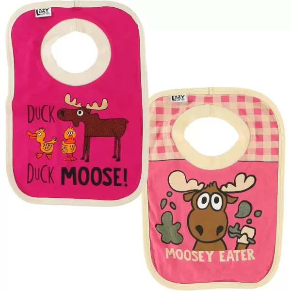 LazyOne AnimalPrint Baby Bibs Infant Bibs Cute Baby Shower Gifts One Size Pack of 2Moosey Eater and Duck Duck Moose Girl
