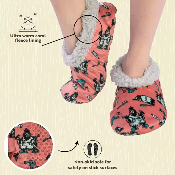 Lazy One Fuzzy Feet Slipper Socks for Women Cute FleeceLined House Slippers NonSkid Slipper SocksBear in Am Grey Fuzzy Feet