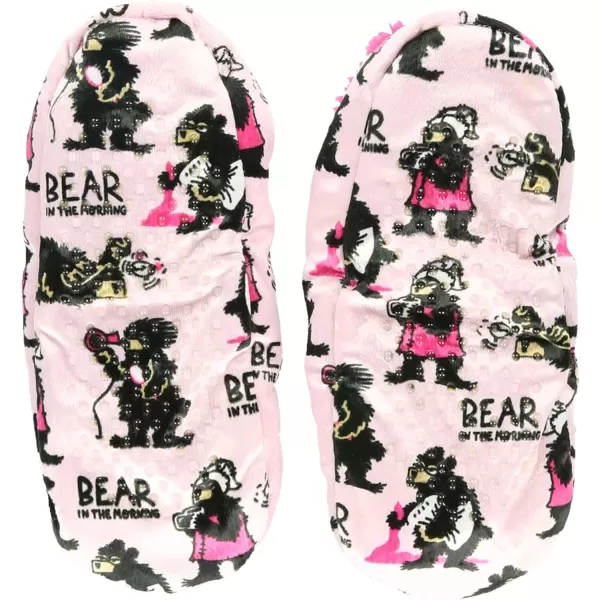 Lazy One Fuzzy Feet Slipper Socks for Women Cute FleeceLined House Slippers NonSkid Slipper SocksBear in the Morning Pink Fuzzy Feet