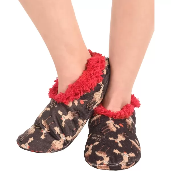Lazy One Fuzzy Feet Slipper Socks for Women Cute FleeceLined House Slippers NonSkid Slipper SocksChocolate Moose Fuzzy Feet