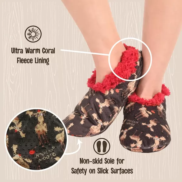 Lazy One Fuzzy Feet Slipper Socks for Women Cute FleeceLined House Slippers NonSkid Slipper SocksChocolate Moose Fuzzy Feet