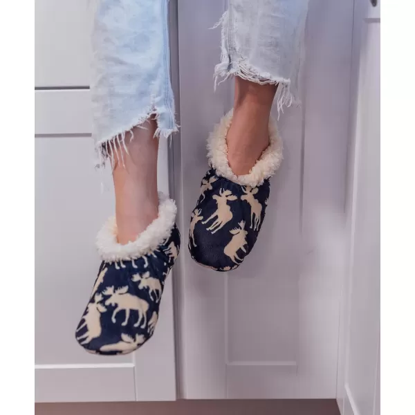 Lazy One Fuzzy Feet Slipper Socks for Women Cute FleeceLined House Slippers NonSkid Slipper SocksClassic Moose Blue Fuzzy Feet