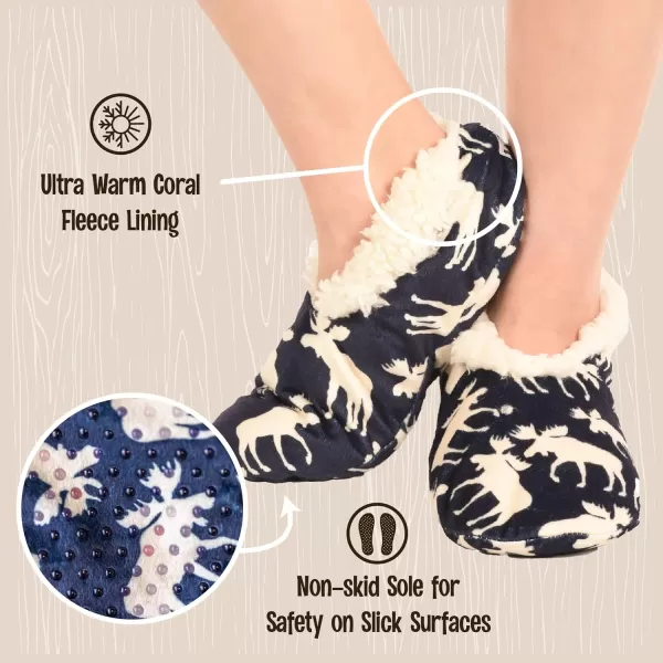 Lazy One Fuzzy Feet Slipper Socks for Women Cute FleeceLined House Slippers NonSkid Slipper SocksClassic Moose Blue Fuzzy Feet