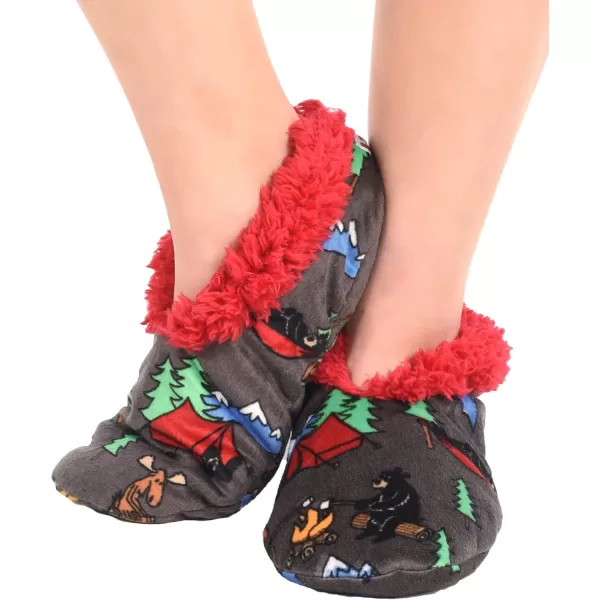 Lazy One Fuzzy Feet Slipper Socks for Women Cute FleeceLined House Slippers NonSkid Slipper SocksHappy Camper Fuzzy Feet