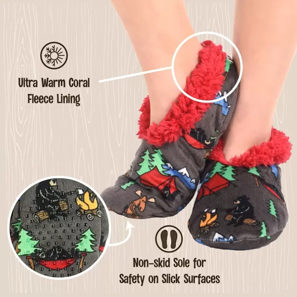 Lazy One Fuzzy Feet Slipper Socks for Women Cute FleeceLined House Slippers NonSkid Slipper SocksHappy Camper Fuzzy Feet