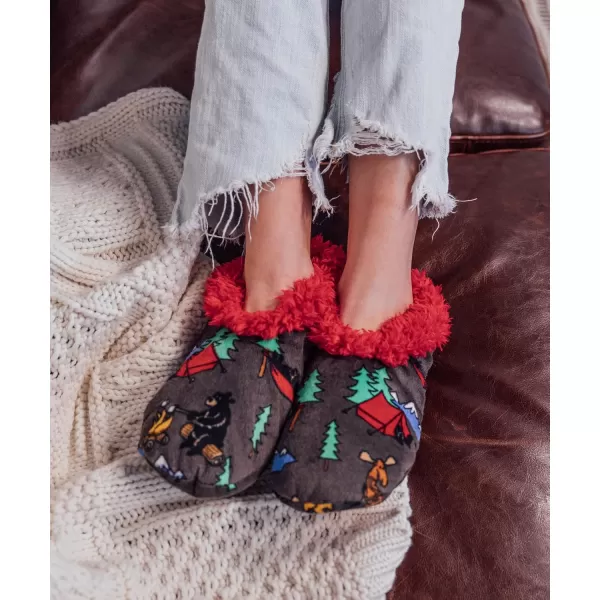 Lazy One Fuzzy Feet Slipper Socks for Women Cute FleeceLined House Slippers NonSkid Slipper SocksHappy Camper Fuzzy Feet