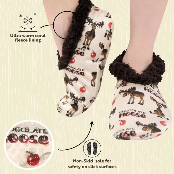 Lazy One Fuzzy Feet Slipper Socks for Women Cute FleeceLined House Slippers NonSkid Slipper SocksLight Chocolate Moose Fuzzy Feet