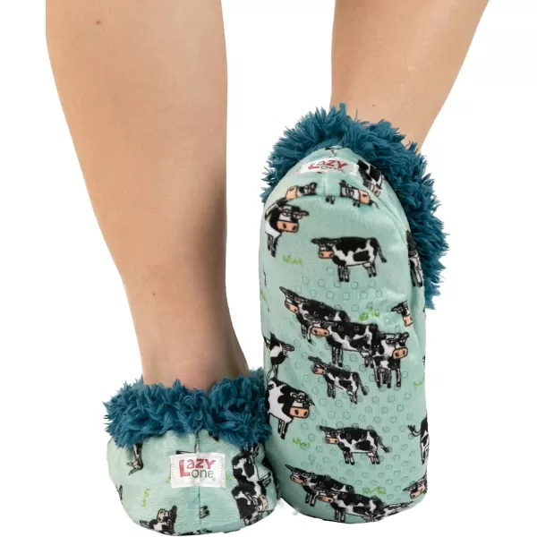 Lazy One Fuzzy Feet Slipper Socks for Women Cute FleeceLined House Slippers NonSkid Slipper SocksMoody in Am Blue Fuzzy Feet