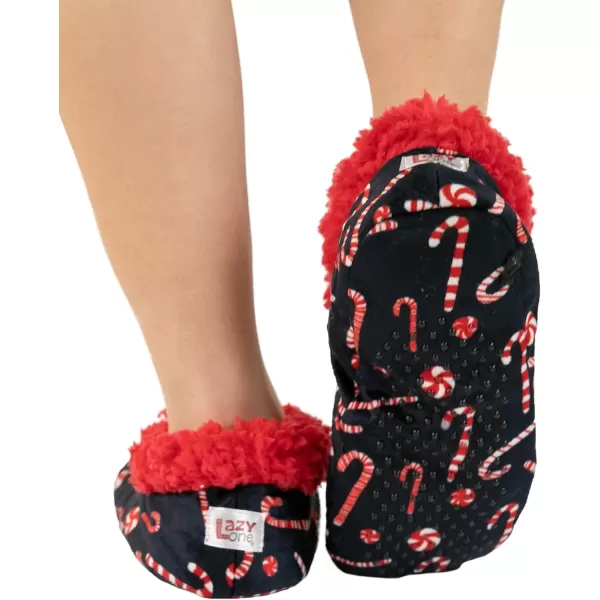 Lazy One Fuzzy Feet Slippers for Women Cute FleeceLined House Slippers Cute Slipper SocksCandy Cane Fuzzy Feet