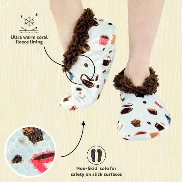 Lazy One Fuzzy Feet Slippers for Women Cute FleeceLined House Slippers Cute Slipper SocksCoffee First Fuzzy Feet