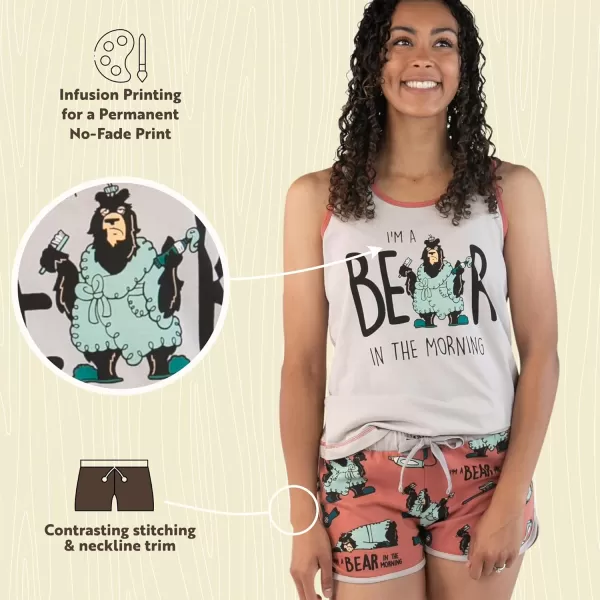 Lazy One Matching Pajamas for Women Cute Pajama Shorts and Tank Top Set Summer PajamasBear in Am