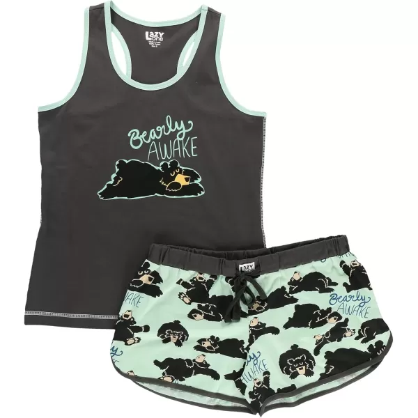 Lazy One Matching Pajamas for Women Cute Pajama Shorts and Tank Top Set Summer PajamasBearly Awake Grey