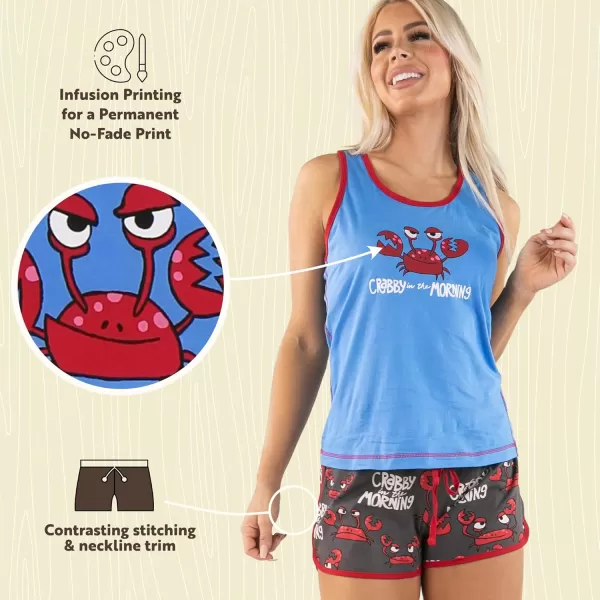 Lazy One Matching Pajamas for Women Cute Pajama Shorts and Tank Top Set Summer PajamasCrabby in the Morning
