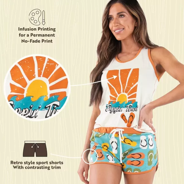 Lazy One Matching Pajamas for Women Cute Pajama Shorts and Tank Top Set Summer PajamasFlip Flops