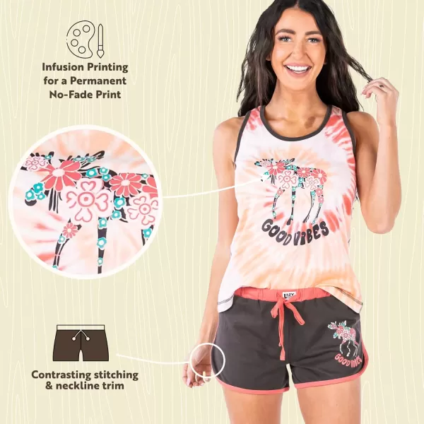 Lazy One Matching Pajamas for Women Cute Pajama Shorts and Tank Top Set Summer PajamasGood Vibes Moose