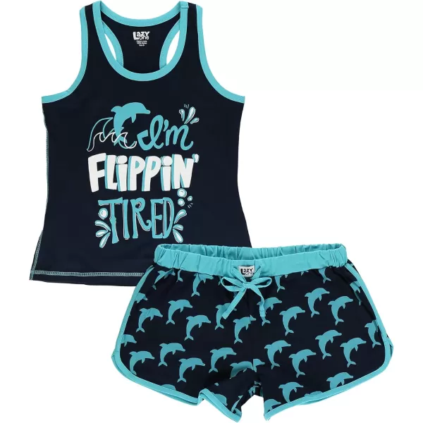 Lazy One Matching Pajamas for Women Cute Pajama Shorts and Tank Top Set Summer PajamasIm Flipping Tired