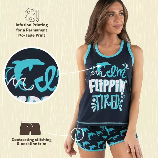 Lazy One Matching Pajamas for Women Cute Pajama Shorts and Tank Top Set Summer PajamasIm Flipping Tired