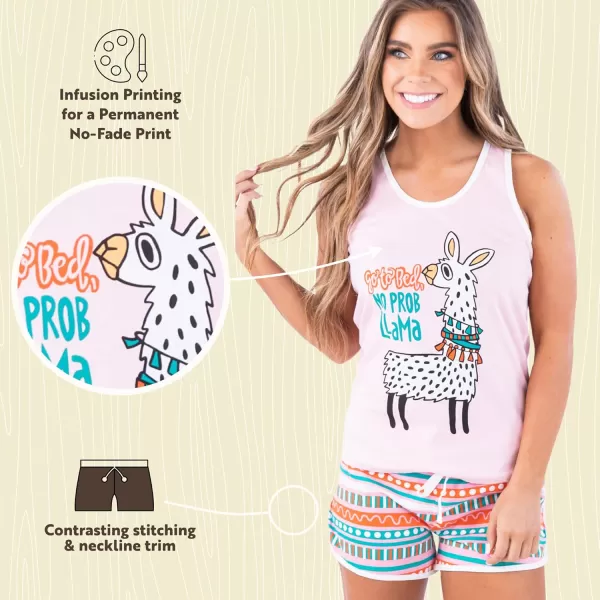Lazy One Matching Pajamas for Women Cute Pajama Shorts and Tank Top Set Summer PajamasNo Probllama