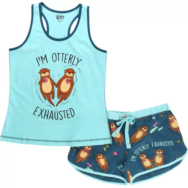 Lazy One Matching Pajamas for Women Cute Pajama Shorts and Tank Top Set Summer PajamasOtterly Exhausted