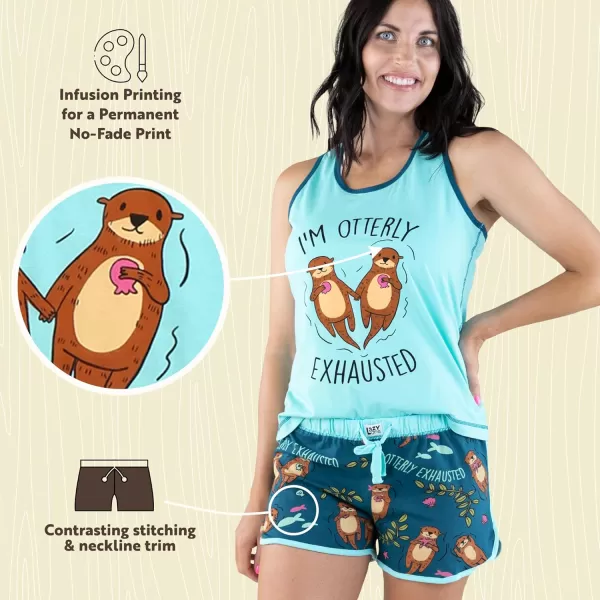 Lazy One Matching Pajamas for Women Cute Pajama Shorts and Tank Top Set Summer PajamasOtterly Exhausted