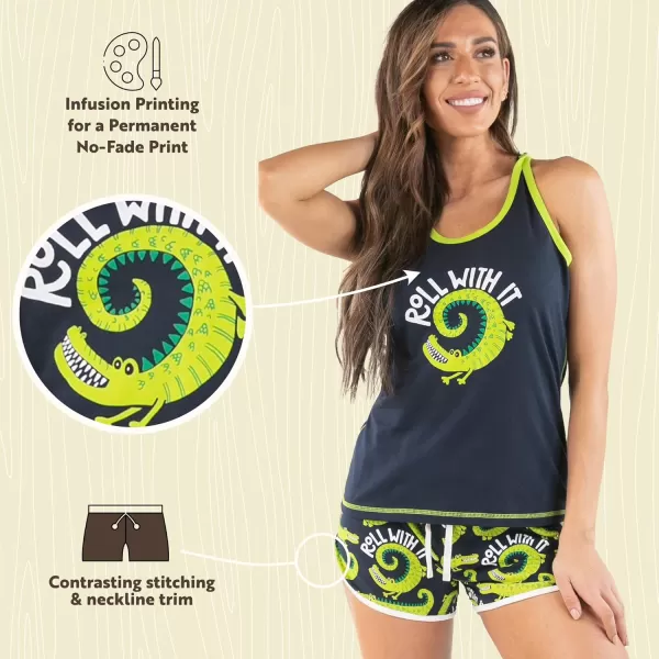 Lazy One Matching Pajamas for Women Cute Pajama Shorts and Tank Top Set Summer PajamasRoll With It Alligator