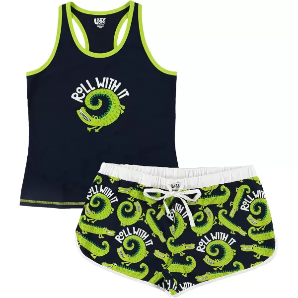 Lazy One Matching Pajamas for Women Cute Pajama Shorts and Tank Top Set Summer PajamasRoll With It Alligator