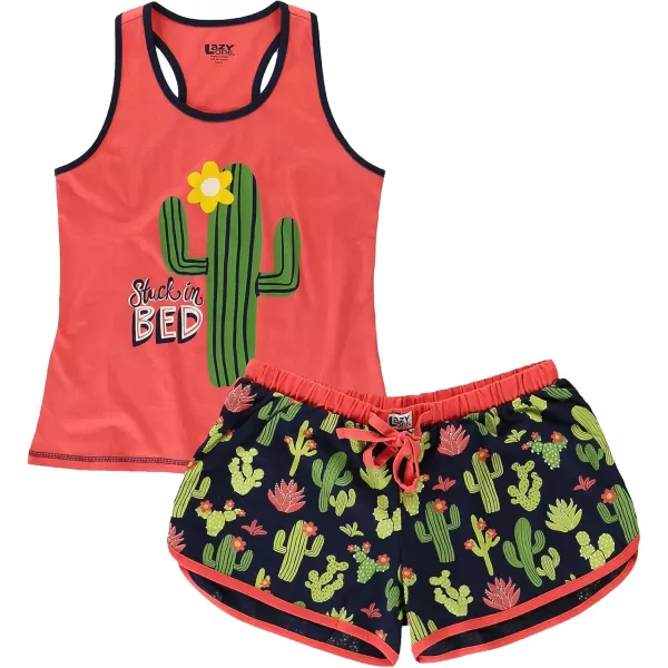 Lazy One Matching Pajamas for Women Cute Pajama Shorts and Tank Top Set Summer PajamasStuck in Bed
