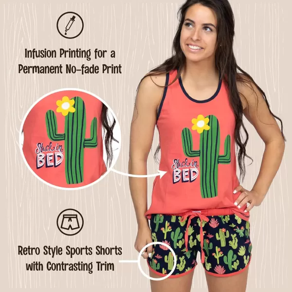 Lazy One Matching Pajamas for Women Cute Pajama Shorts and Tank Top Set Summer PajamasStuck in Bed