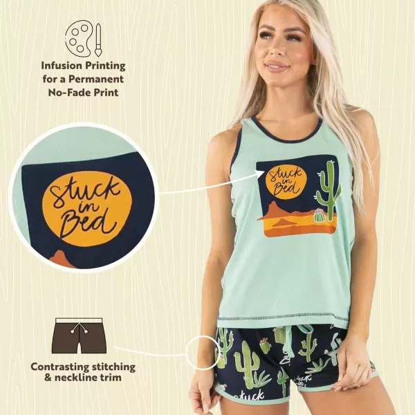 Lazy One Matching Pajamas for Women Cute Pajama Shorts and Tank Top Set Summer PajamasStuck in Bed Blue
