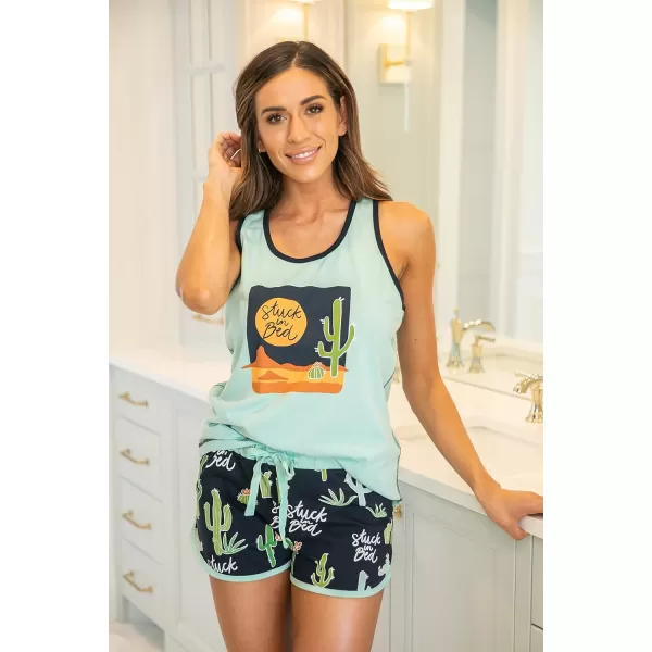 Lazy One Matching Pajamas for Women Cute Pajama Shorts and Tank Top Set Summer PajamasStuck in Bed Blue