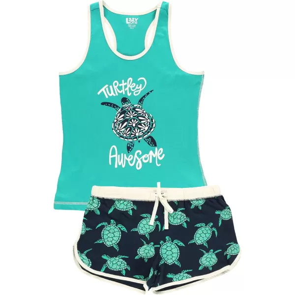 Lazy One Matching Pajamas for Women Cute Pajama Shorts and Tank Top Set Summer PajamasTurtley Awesome