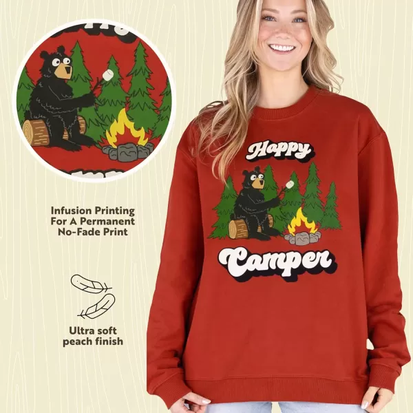 Lazy One Unisex Sweatshirt for Men and Women Novelty Crewneck Sweater Comfortable OuterwearHappy Camper