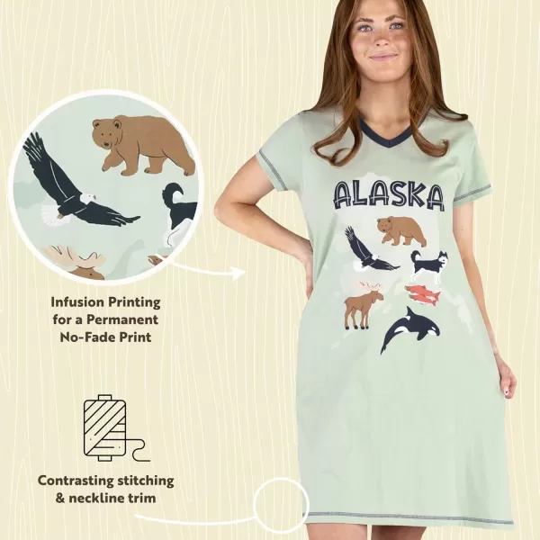 Lazy One Womens Nightgown Funny VNeck Sleep Shirt for Women Bear ampamp Moose Pajama ShirtsAlaska Nightshirt