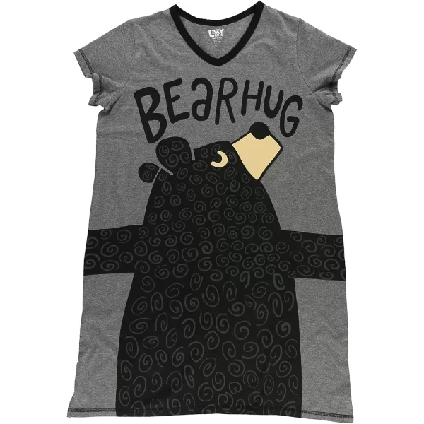 Lazy One Womens Nightgown Funny VNeck Sleep Shirt for Women Bear ampamp Moose Pajama ShirtsBear Hug Grey Nightshirt