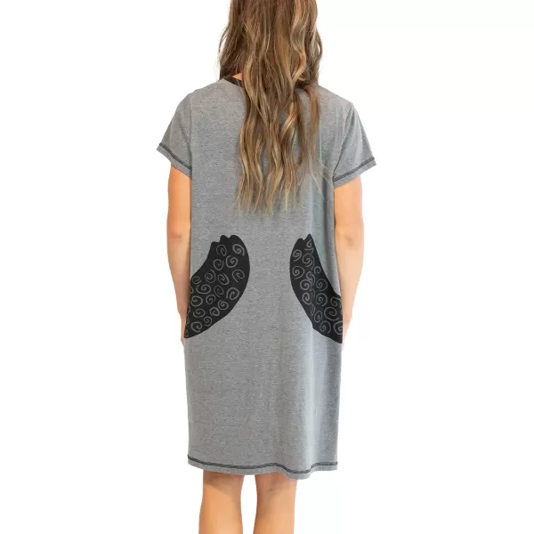 Lazy One Womens Nightgown Funny VNeck Sleep Shirt for Women Bear ampamp Moose Pajama ShirtsBear Hug Grey Nightshirt