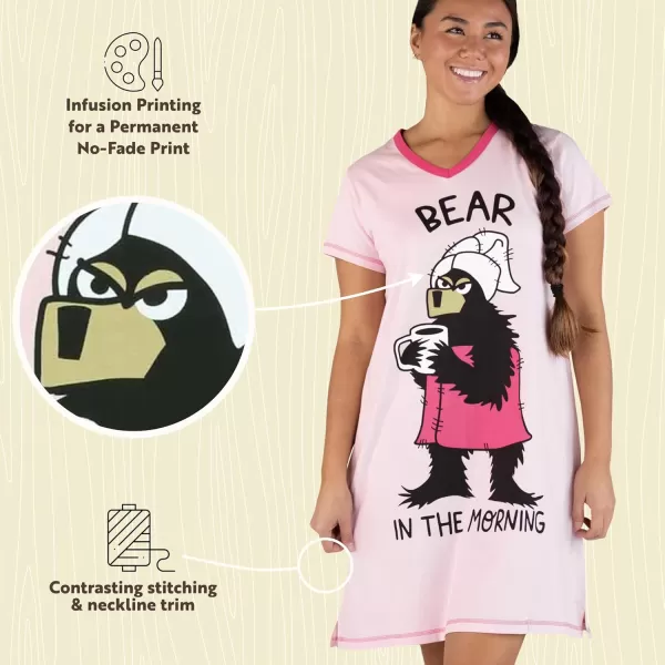 Lazy One Womens Nightgown Funny VNeck Sleep Shirt for Women Bear ampamp Moose Pajama ShirtsBear in the Morning Nightshirt