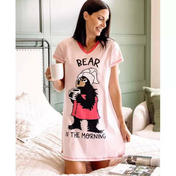 Lazy One Womens Nightgown Funny VNeck Sleep Shirt for Women Bear ampamp Moose Pajama ShirtsBear in the Morning Nightshirt